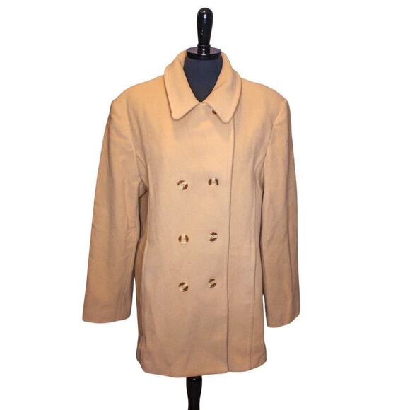 Fleet Street Wool Pea Coat Camel Tan Double Breasted Size 16 Classic - Picture 1 of 6